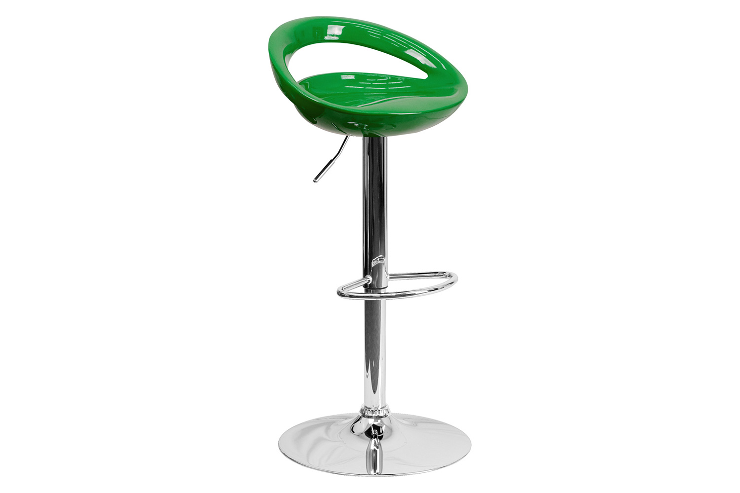 BLNK™ Dash Plastic Adjustable Height Bar Stool with Rounded Cutout Back and Chrome Base - Green