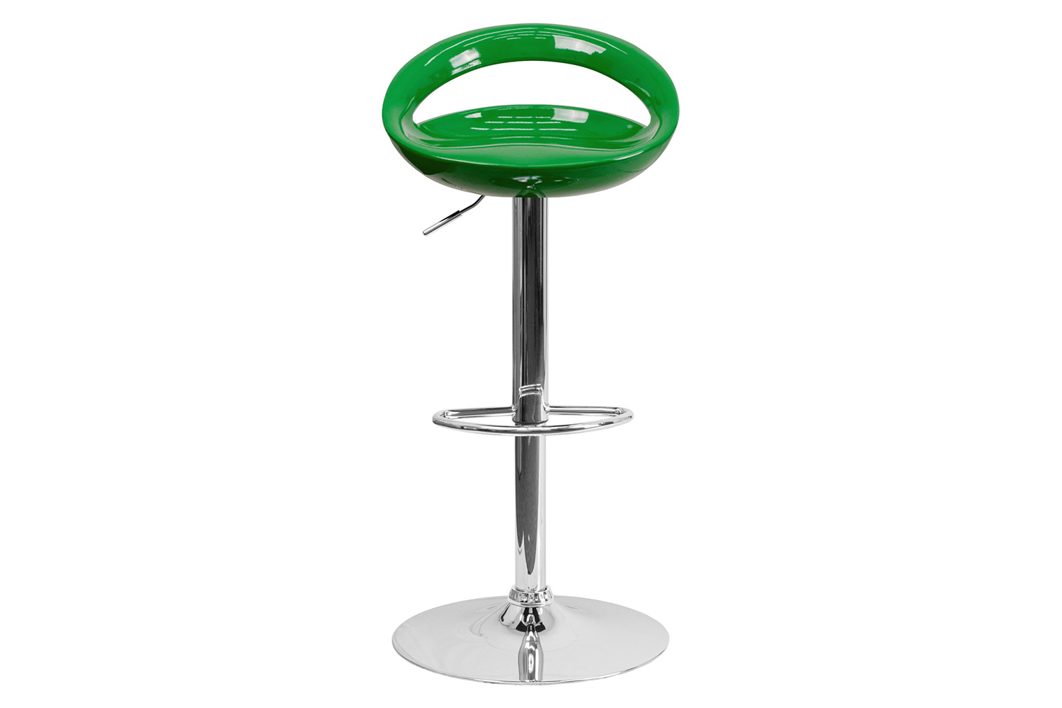 BLNK™ Dash Plastic Adjustable Height Bar Stool with Rounded Cutout Back and Chrome Base - Green