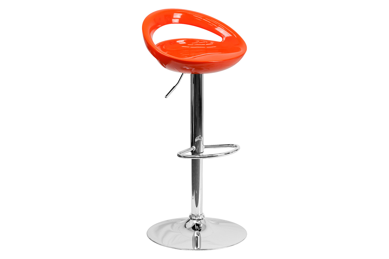 BLNK™ Dash Plastic Adjustable Height Bar Stool with Rounded Cutout Back and Chrome Base - Orange