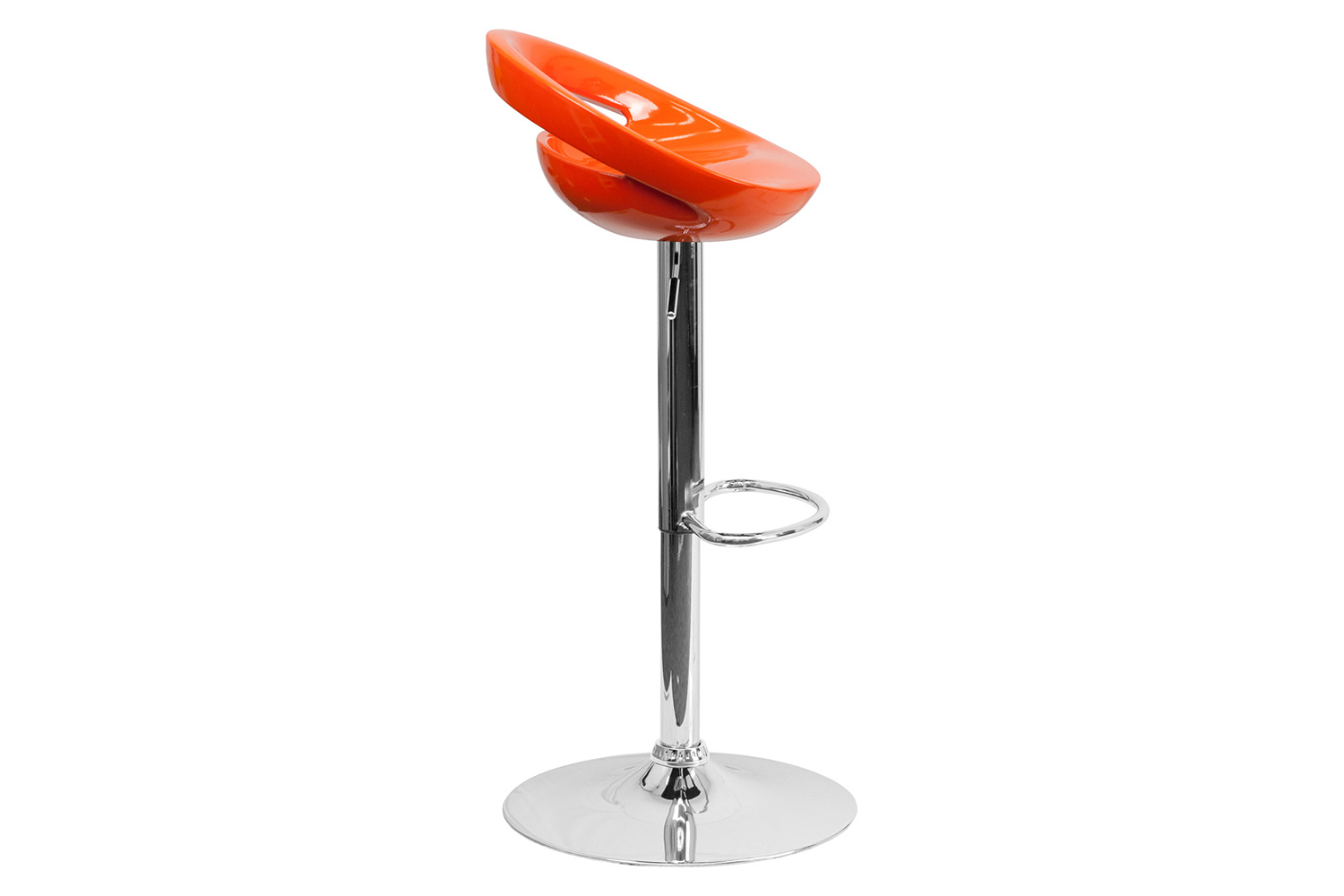 BLNK™ Dash Plastic Adjustable Height Bar Stool with Rounded Cutout Back and Chrome Base - Orange