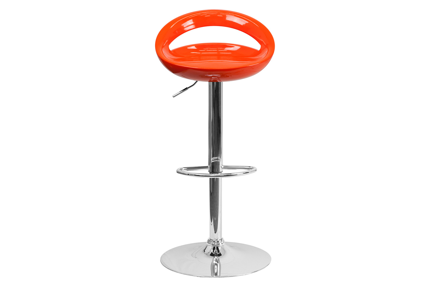 BLNK™ Dash Plastic Adjustable Height Bar Stool with Rounded Cutout Back and Chrome Base - Orange