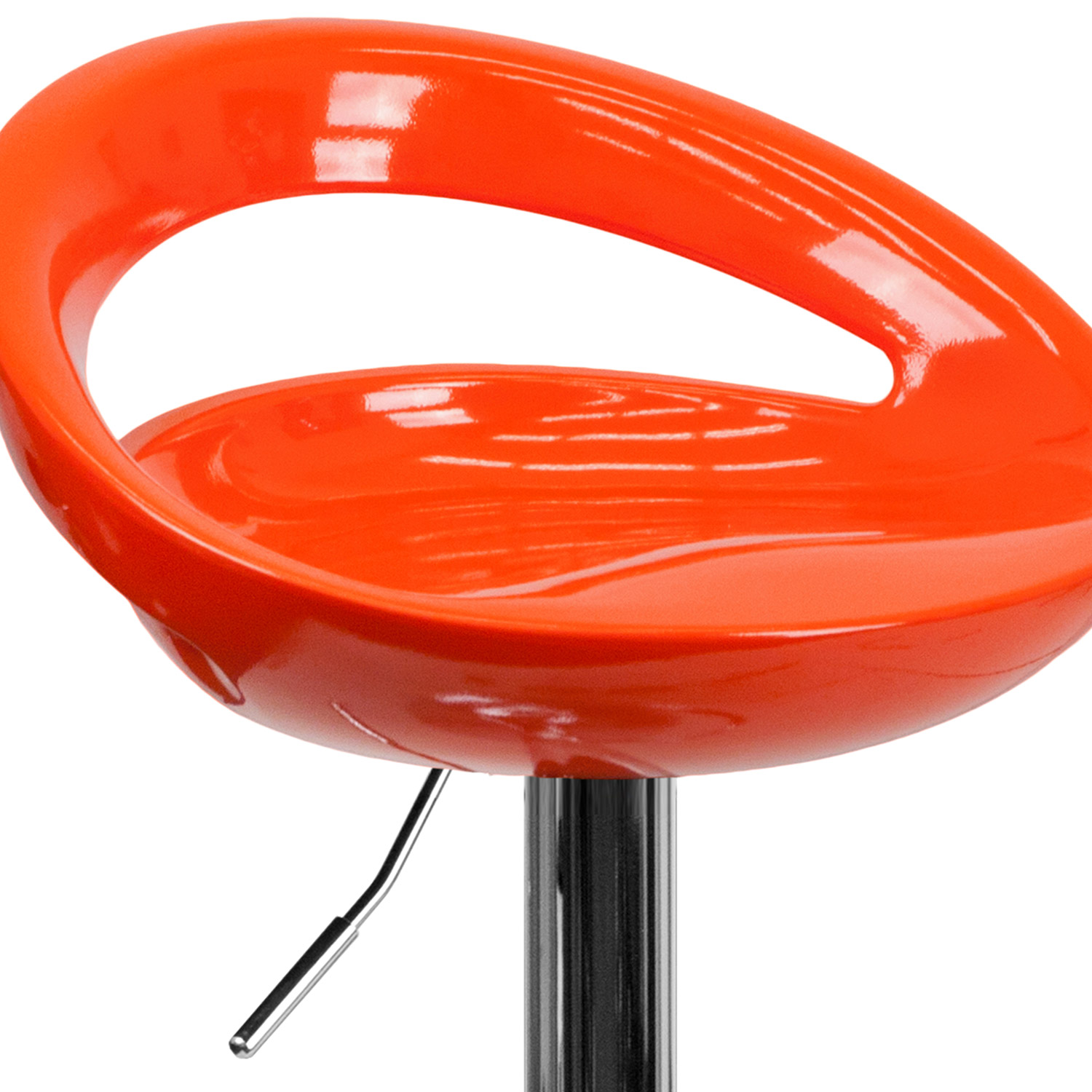 BLNK™ Dash Plastic Adjustable Height Bar Stool with Rounded Cutout Back and Chrome Base - Orange