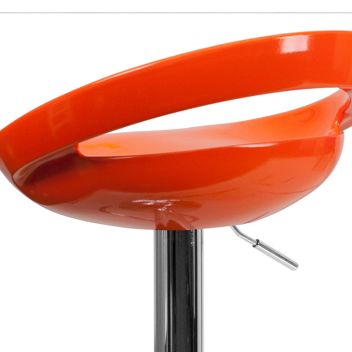 BLNK™ Dash Plastic Adjustable Height Bar Stool with Rounded Cutout Back and Chrome Base - Orange