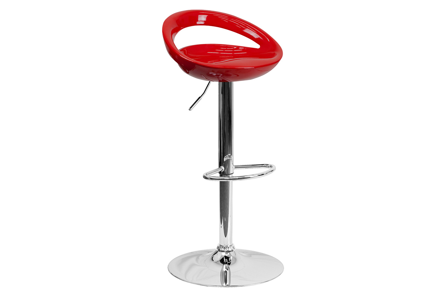 BLNK™ Dash Plastic Adjustable Height Bar Stool with Rounded Cutout Back and Chrome Base - Red