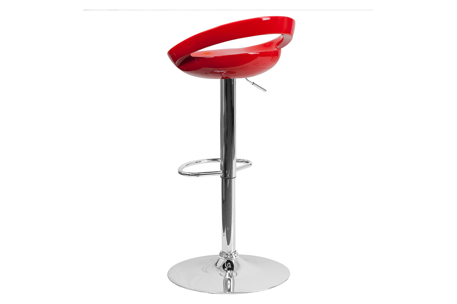 BLNK™ Dash Plastic Adjustable Height Bar Stool with Rounded Cutout Back and Chrome Base - Red