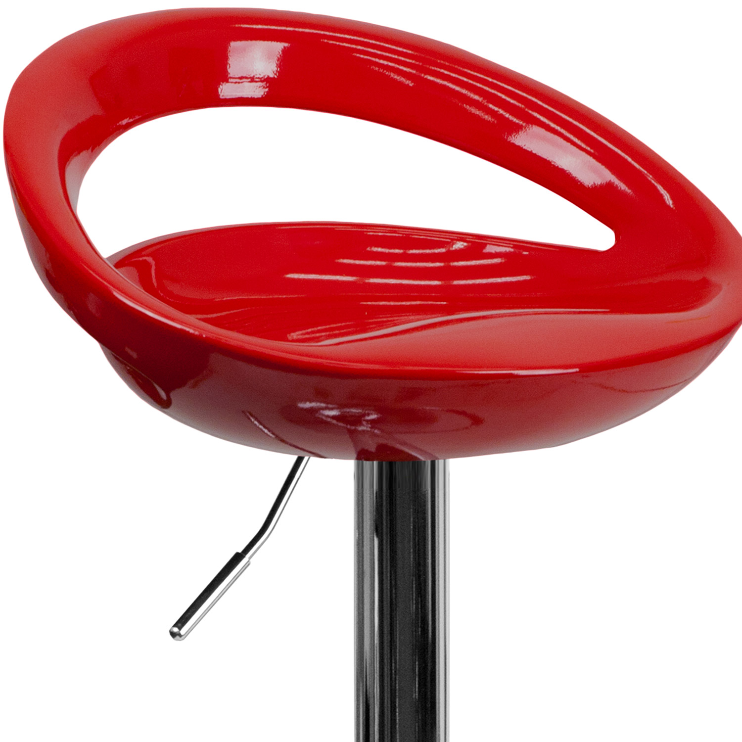 BLNK™ Dash Plastic Adjustable Height Bar Stool with Rounded Cutout Back and Chrome Base - Red