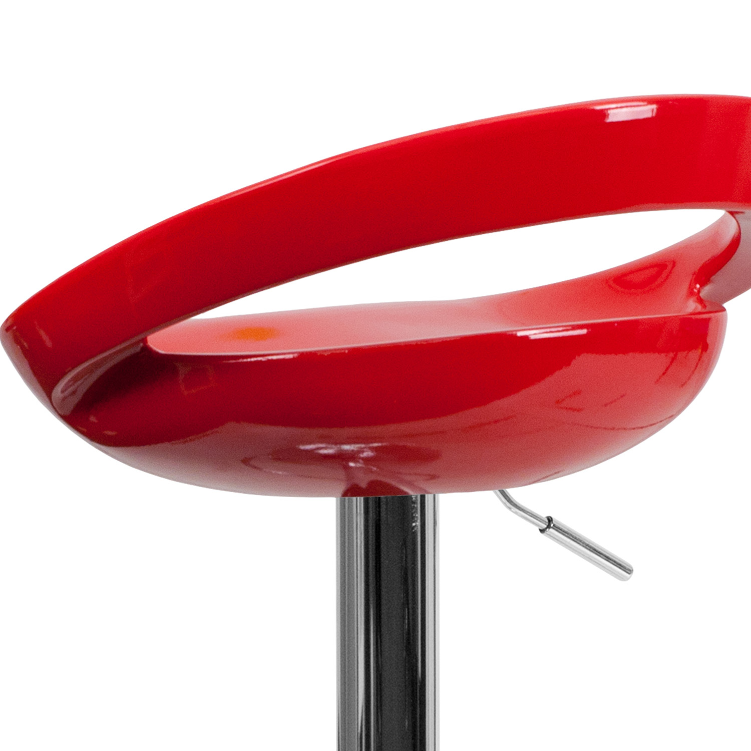 BLNK™ Dash Plastic Adjustable Height Bar Stool with Rounded Cutout Back and Chrome Base - Red