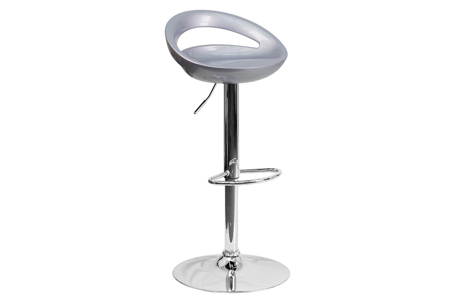 BLNK Dash Plastic Adjustable Height Bar Stool with Rounded Cutout Back and Chrome Base - Silver