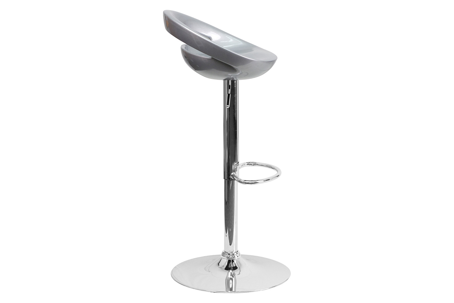 BLNK Dash Plastic Adjustable Height Bar Stool with Rounded Cutout Back and Chrome Base - Silver