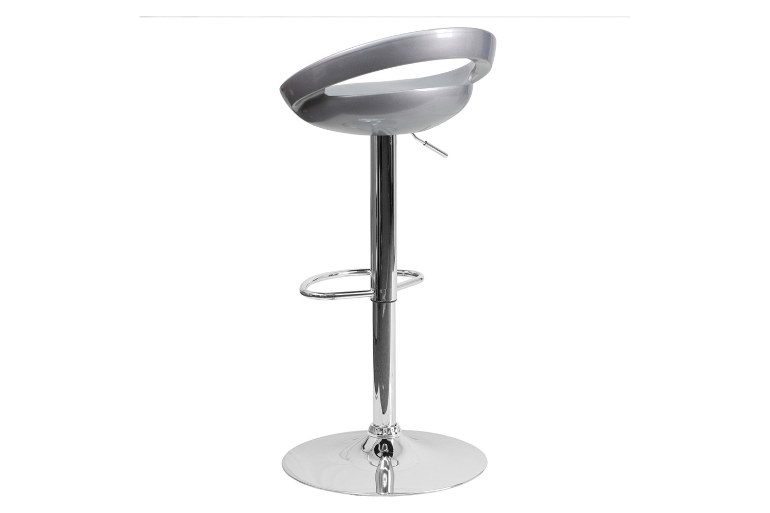 BLNK Dash Plastic Adjustable Height Bar Stool with Rounded Cutout Back and Chrome Base - Silver