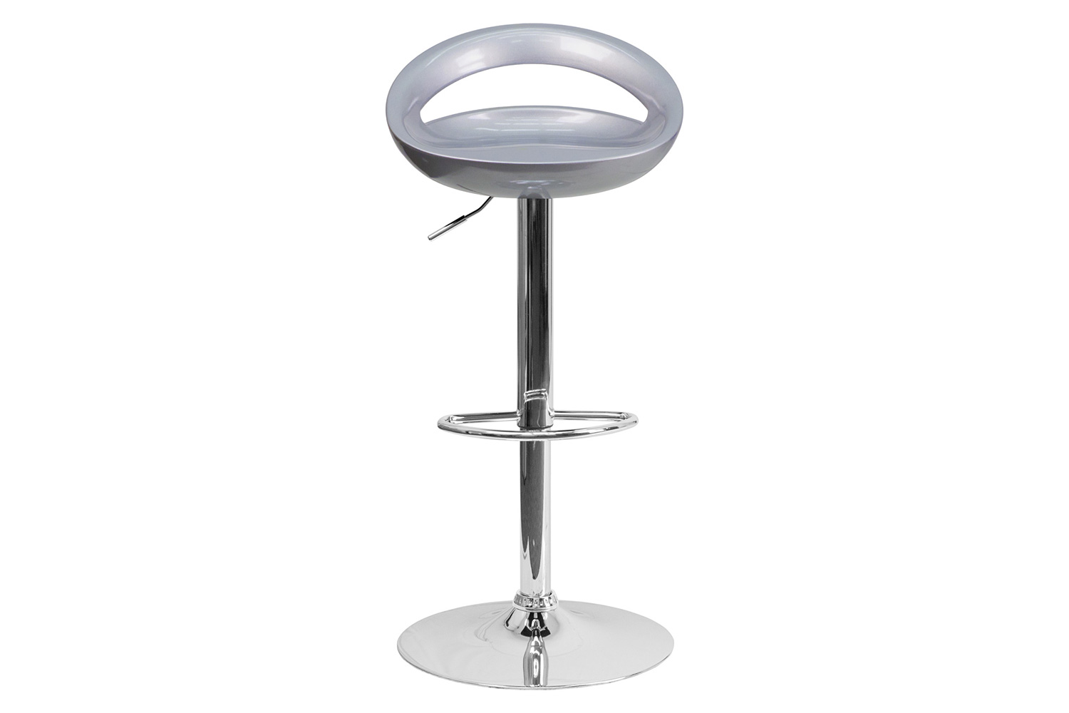 BLNK Dash Plastic Adjustable Height Bar Stool with Rounded Cutout Back and Chrome Base - Silver