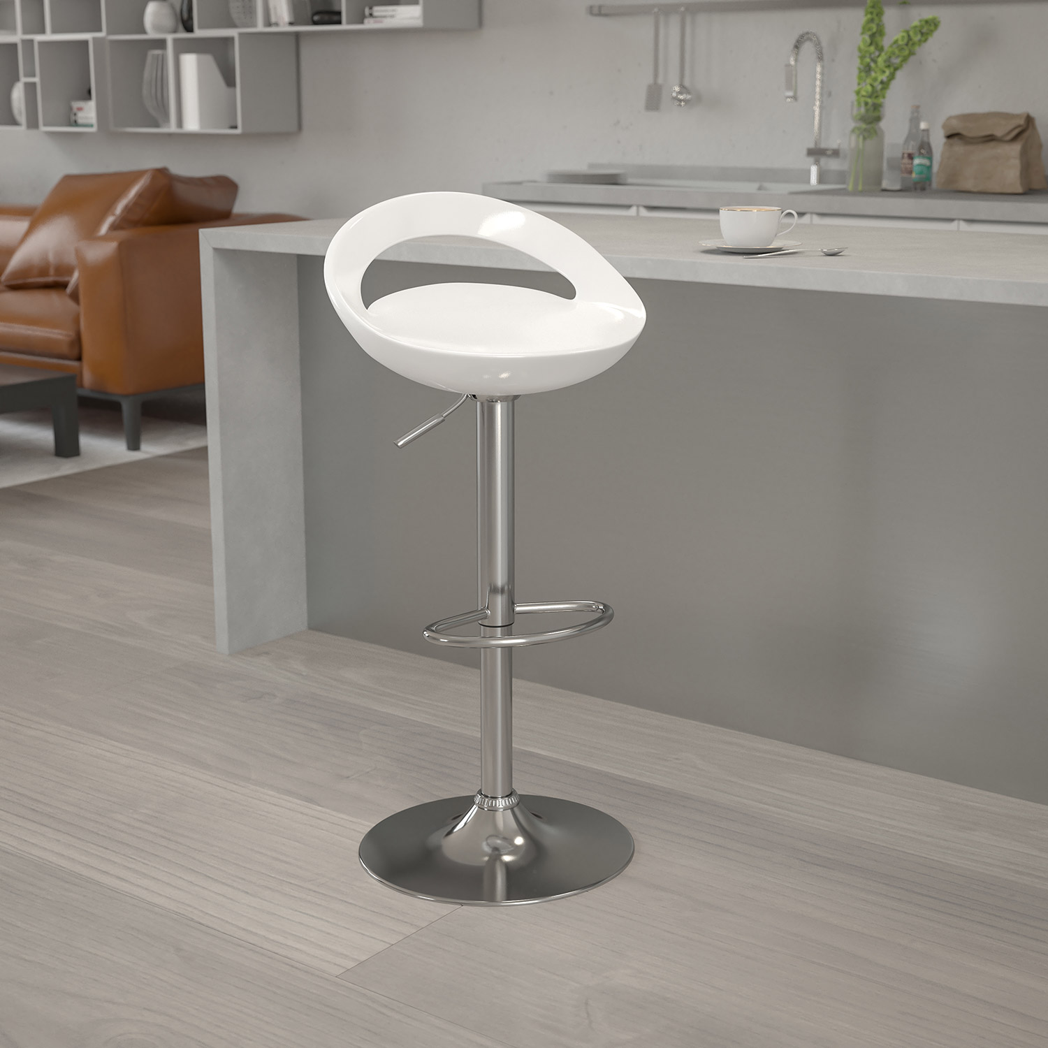 BLNK Dash Plastic Adjustable Height Bar Stool with Rounded Cutout Back and Chrome Base