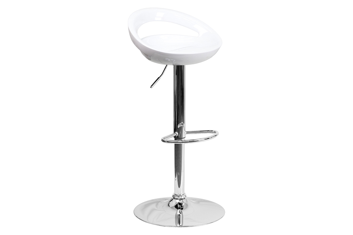 BLNK Dash Plastic Adjustable Height Bar Stool with Rounded Cutout Back and Chrome Base - White