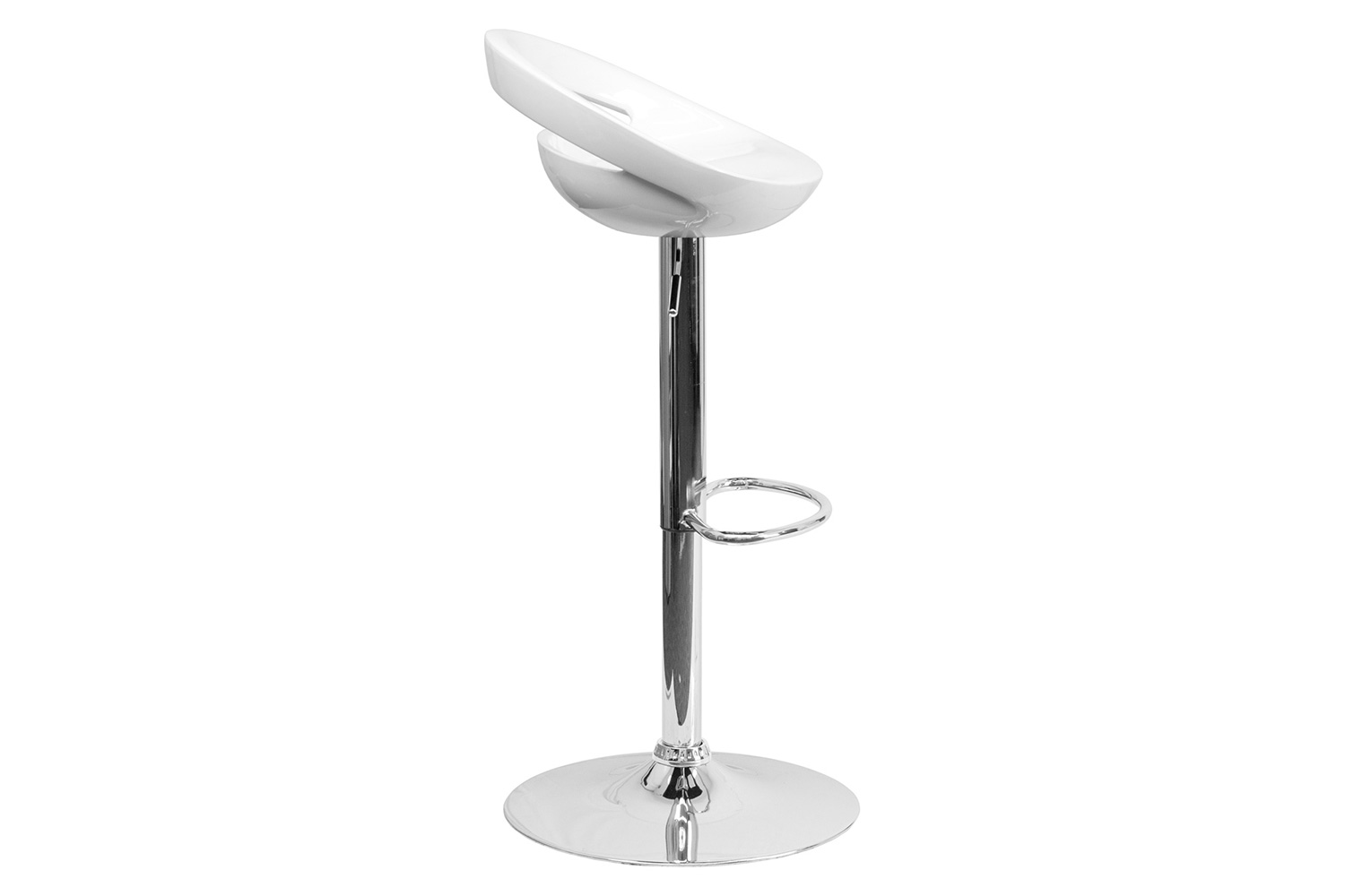 BLNK Dash Plastic Adjustable Height Bar Stool with Rounded Cutout Back and Chrome Base - White