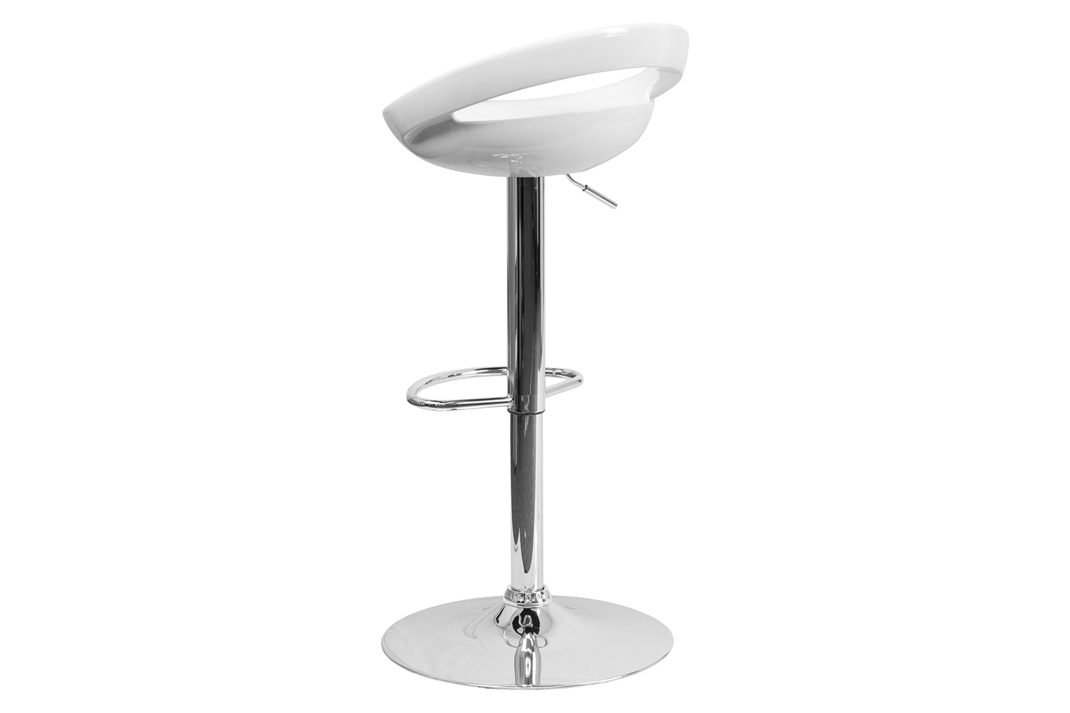 BLNK Dash Plastic Adjustable Height Bar Stool with Rounded Cutout Back and Chrome Base - White