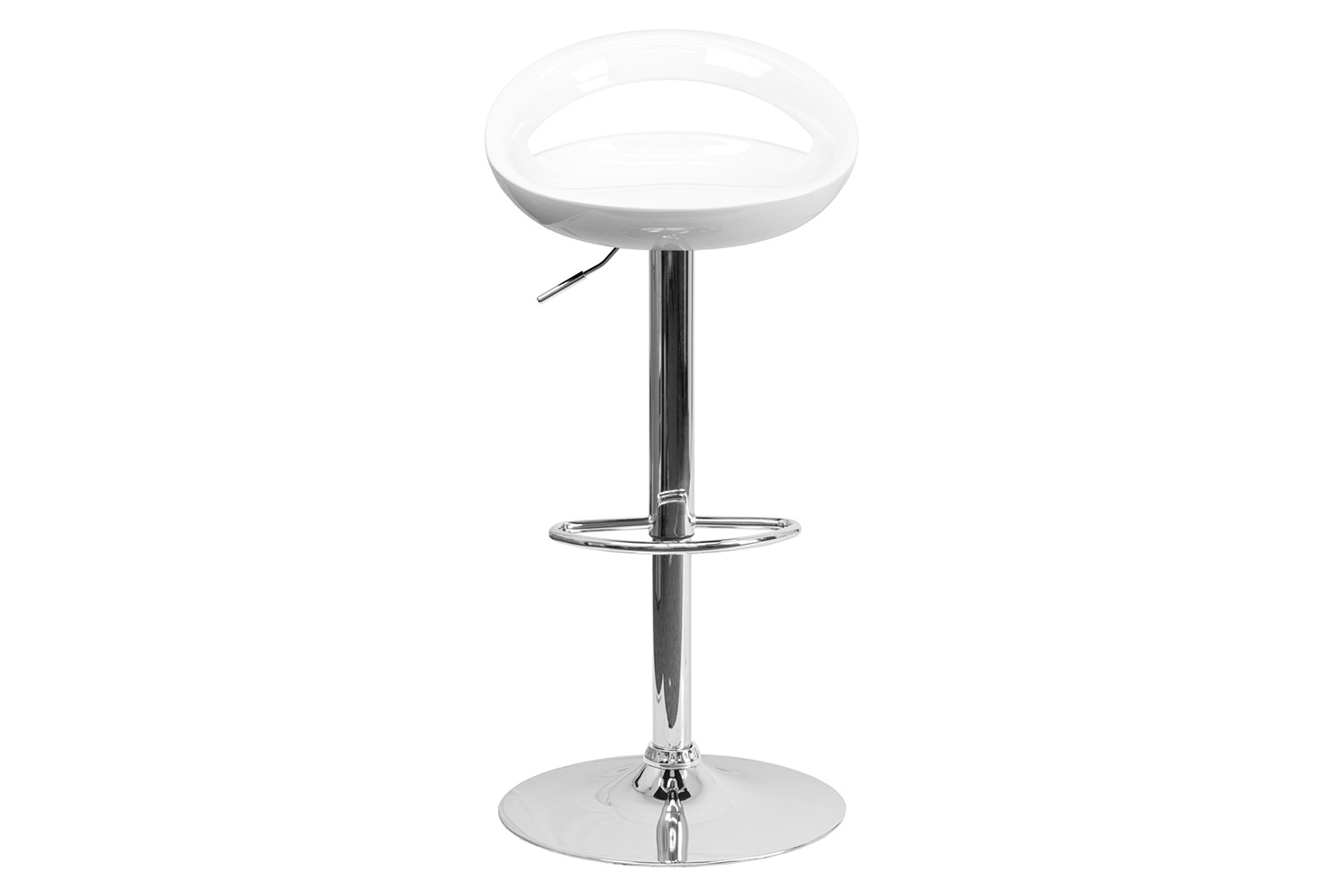 BLNK Dash Plastic Adjustable Height Bar Stool with Rounded Cutout Back and Chrome Base - White