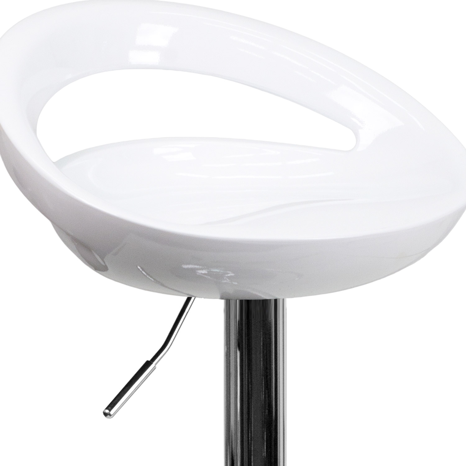 BLNK Dash Plastic Adjustable Height Bar Stool with Rounded Cutout Back and Chrome Base - White