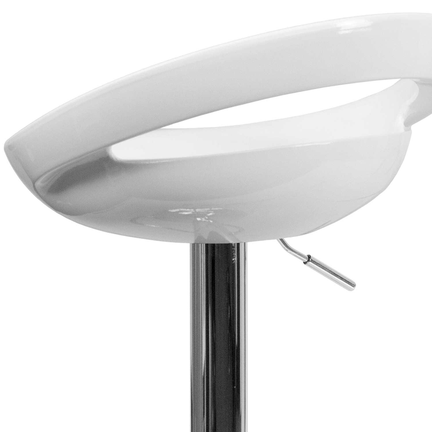 BLNK Dash Plastic Adjustable Height Bar Stool with Rounded Cutout Back and Chrome Base - White