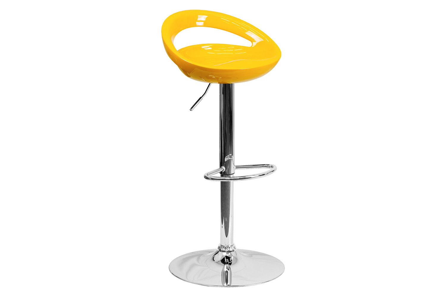 BLNK Dash Plastic Adjustable Height Bar Stool with Rounded Cutout Back and Chrome Base - Yellow