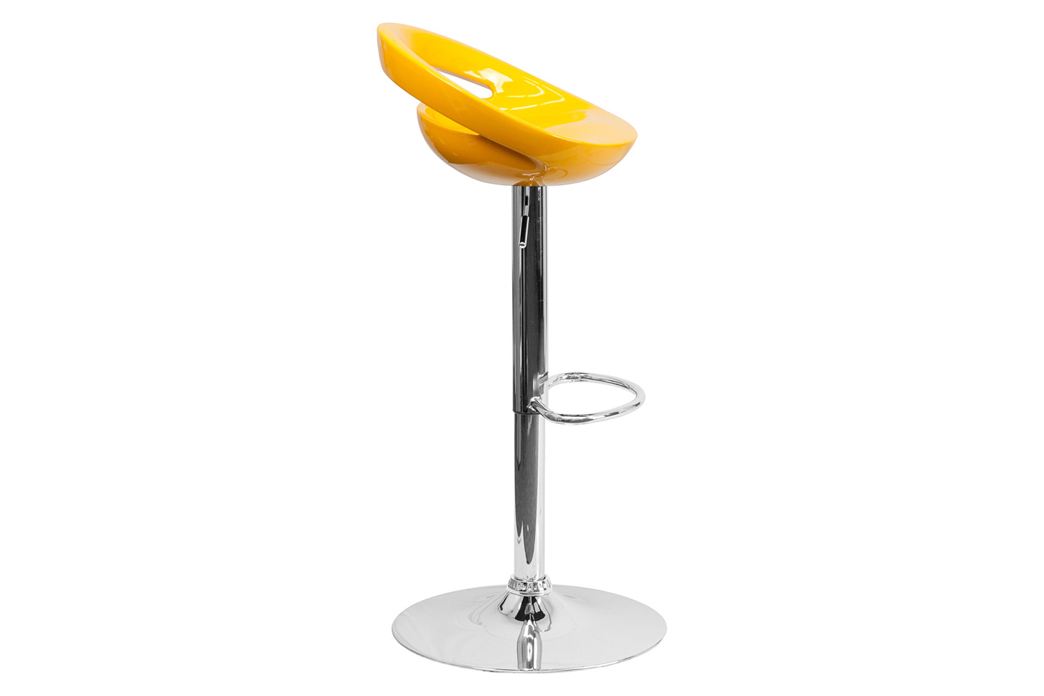 BLNK Dash Plastic Adjustable Height Bar Stool with Rounded Cutout Back and Chrome Base - Yellow