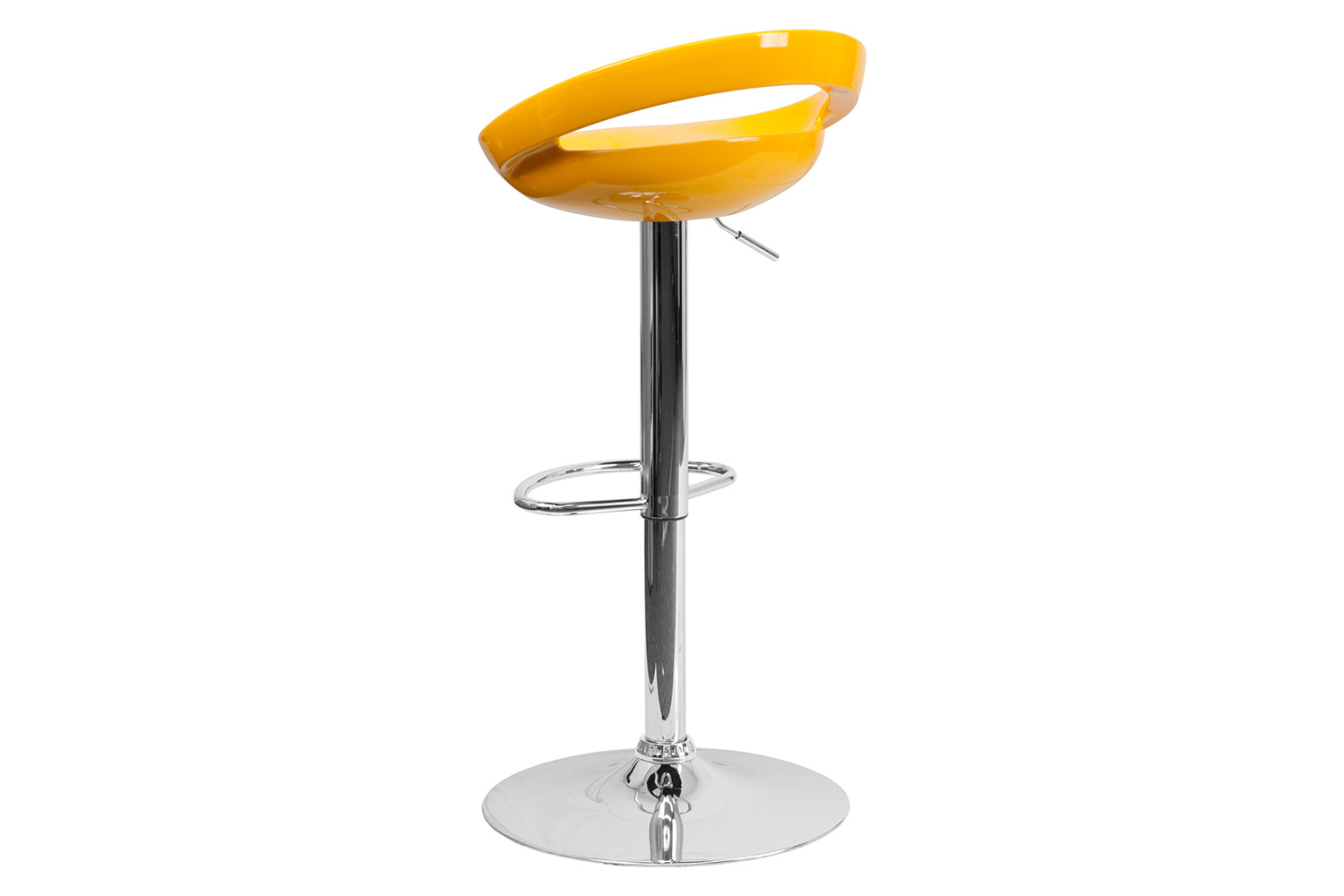 BLNK Dash Plastic Adjustable Height Bar Stool with Rounded Cutout Back and Chrome Base - Yellow