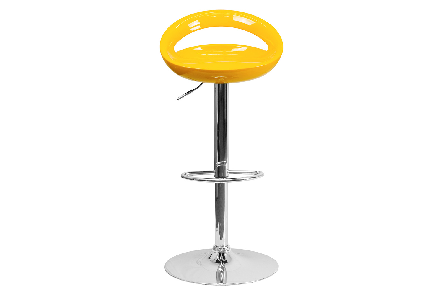 BLNK Dash Plastic Adjustable Height Bar Stool with Rounded Cutout Back and Chrome Base - Yellow