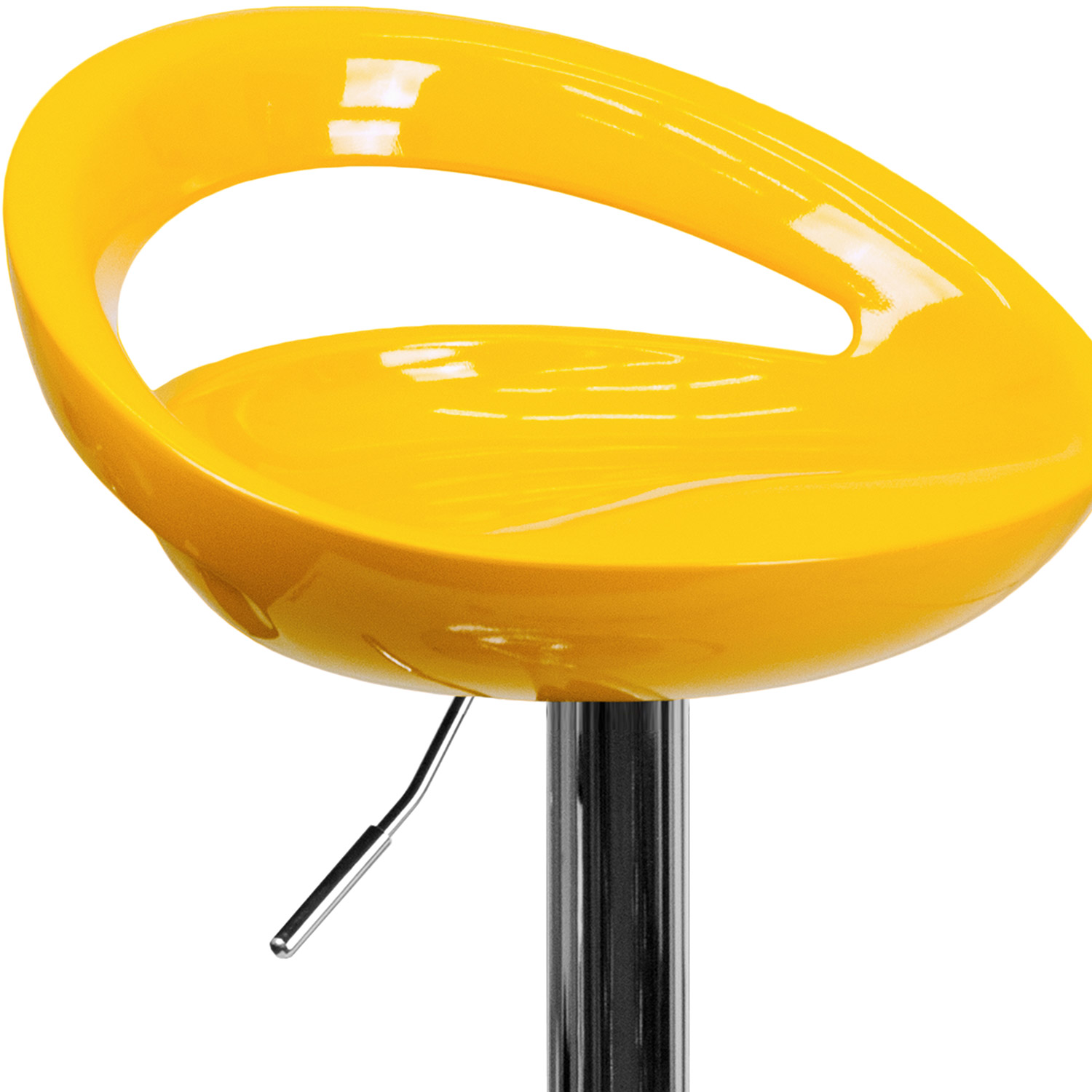 BLNK Dash Plastic Adjustable Height Bar Stool with Rounded Cutout Back and Chrome Base - Yellow