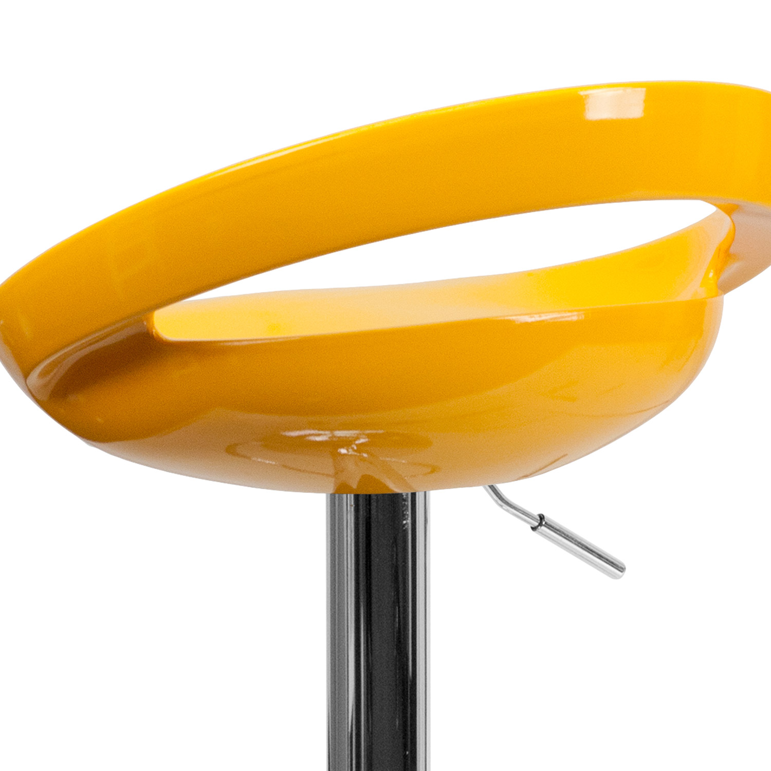 BLNK Dash Plastic Adjustable Height Bar Stool with Rounded Cutout Back and Chrome Base - Yellow