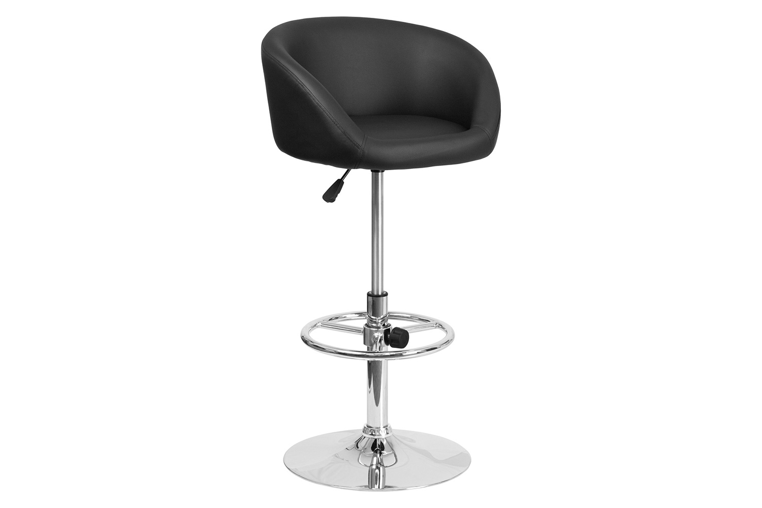 BLNK Luis Vinyl Adjustable Height Bar Stool with Barrel Back and Chrome Base - Black