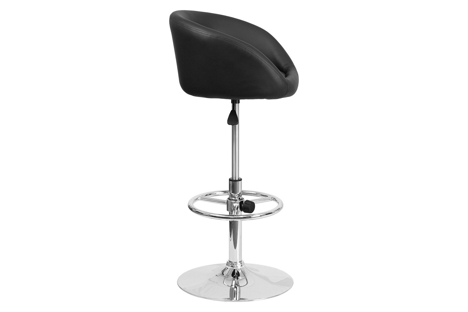 BLNK Luis Vinyl Adjustable Height Bar Stool with Barrel Back and Chrome Base - Black