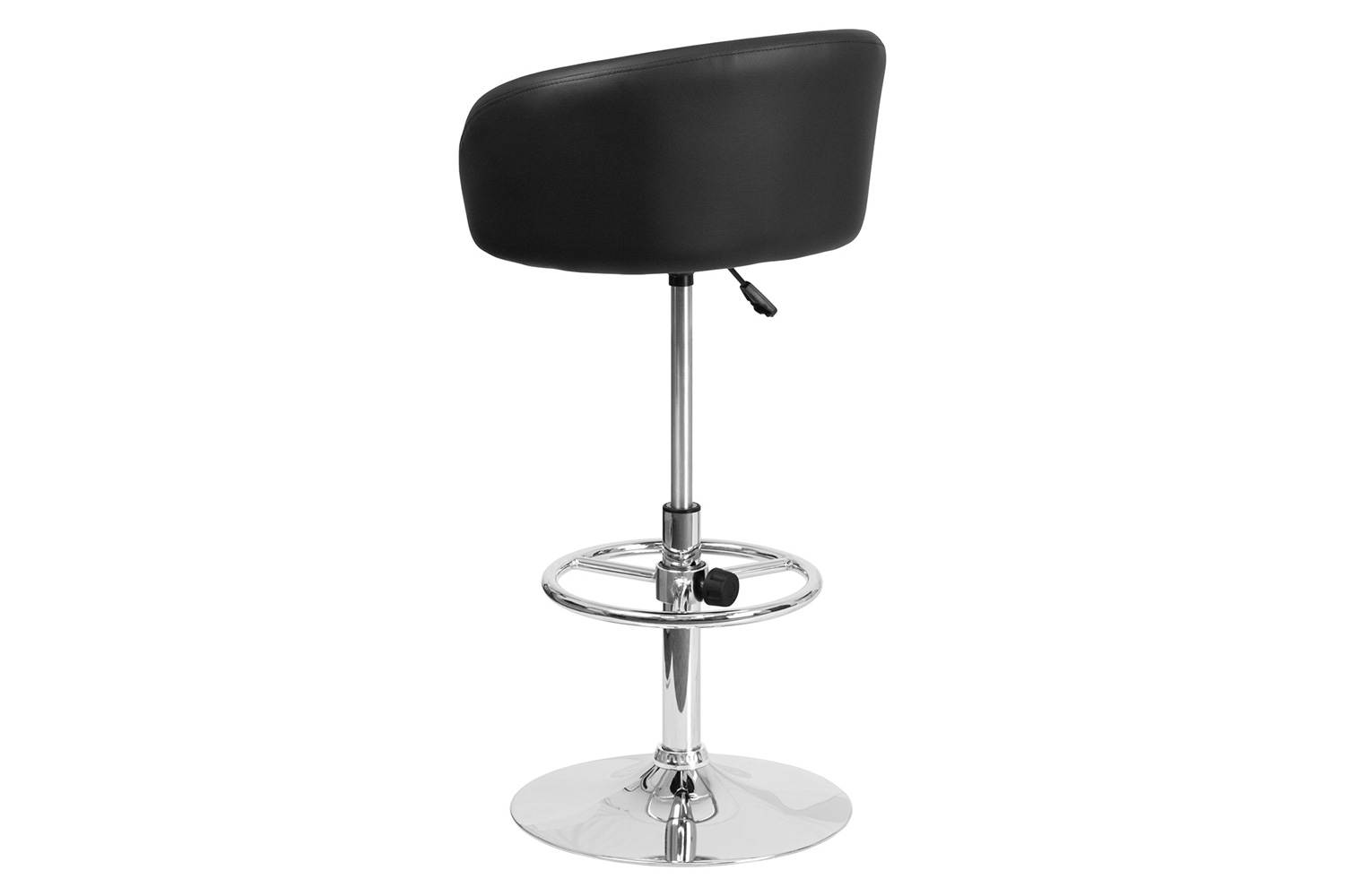 BLNK Luis Vinyl Adjustable Height Bar Stool with Barrel Back and Chrome Base - Black