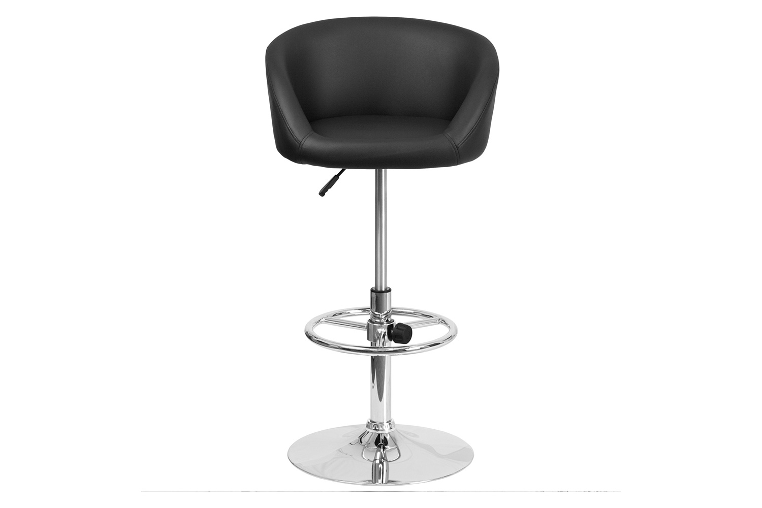 BLNK Luis Vinyl Adjustable Height Bar Stool with Barrel Back and Chrome Base - Black