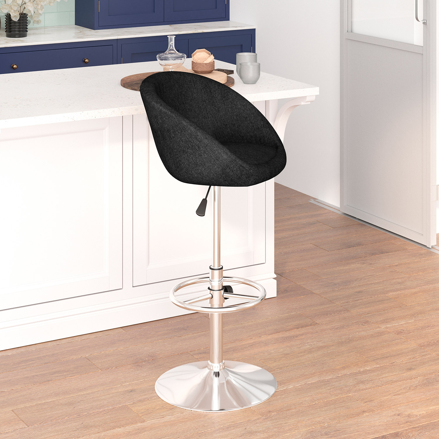 BLNK Luis Fabric Adjustable Height Bar Stool with Barrel Back and Chrome Base