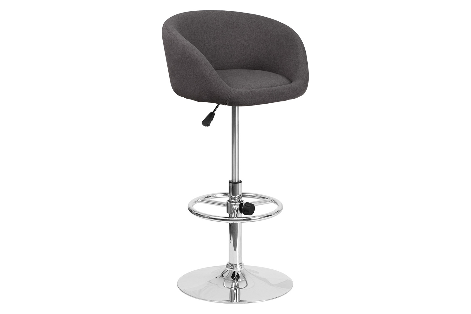 BLNK Luis Fabric Adjustable Height Bar Stool with Barrel Back and Chrome Base - Charcoal