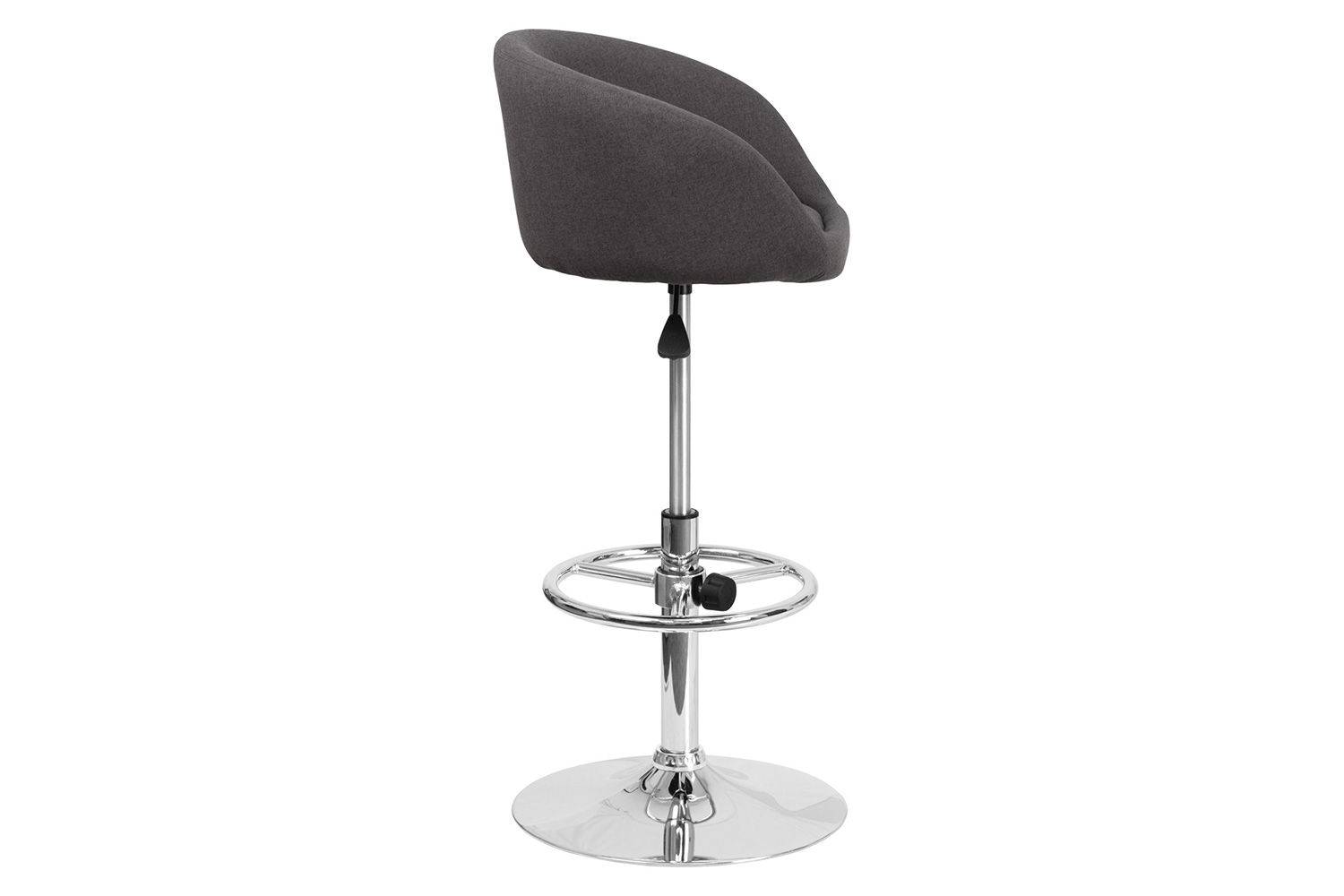 BLNK Luis Fabric Adjustable Height Bar Stool with Barrel Back and Chrome Base - Charcoal