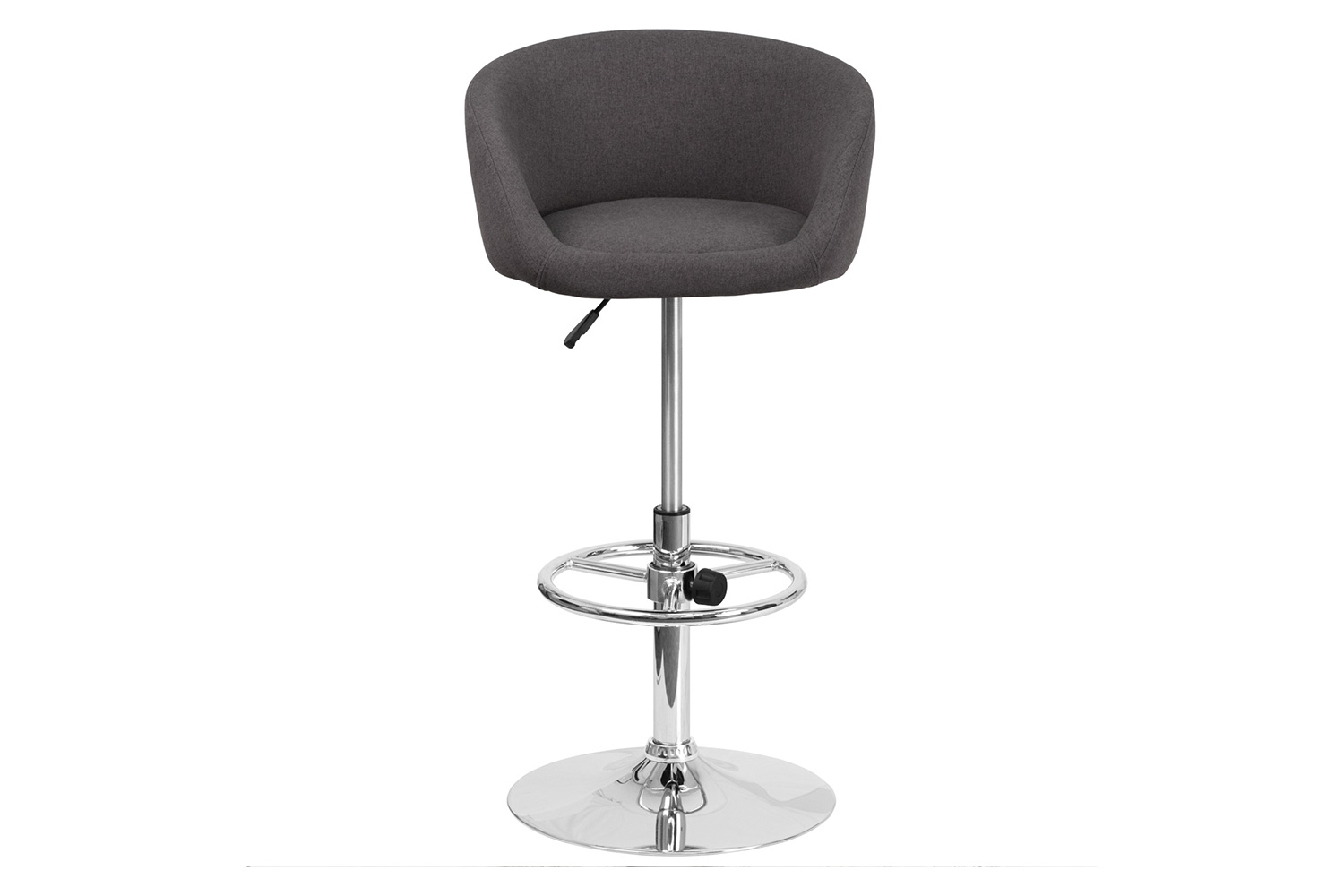 BLNK Luis Fabric Adjustable Height Bar Stool with Barrel Back and Chrome Base - Charcoal