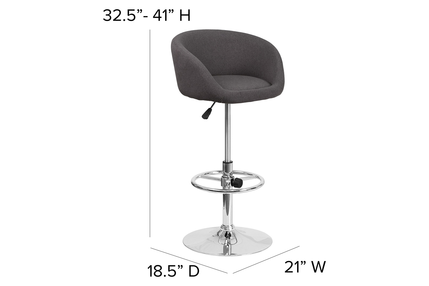 BLNK Luis Fabric Adjustable Height Bar Stool with Barrel Back and Chrome Base - Charcoal