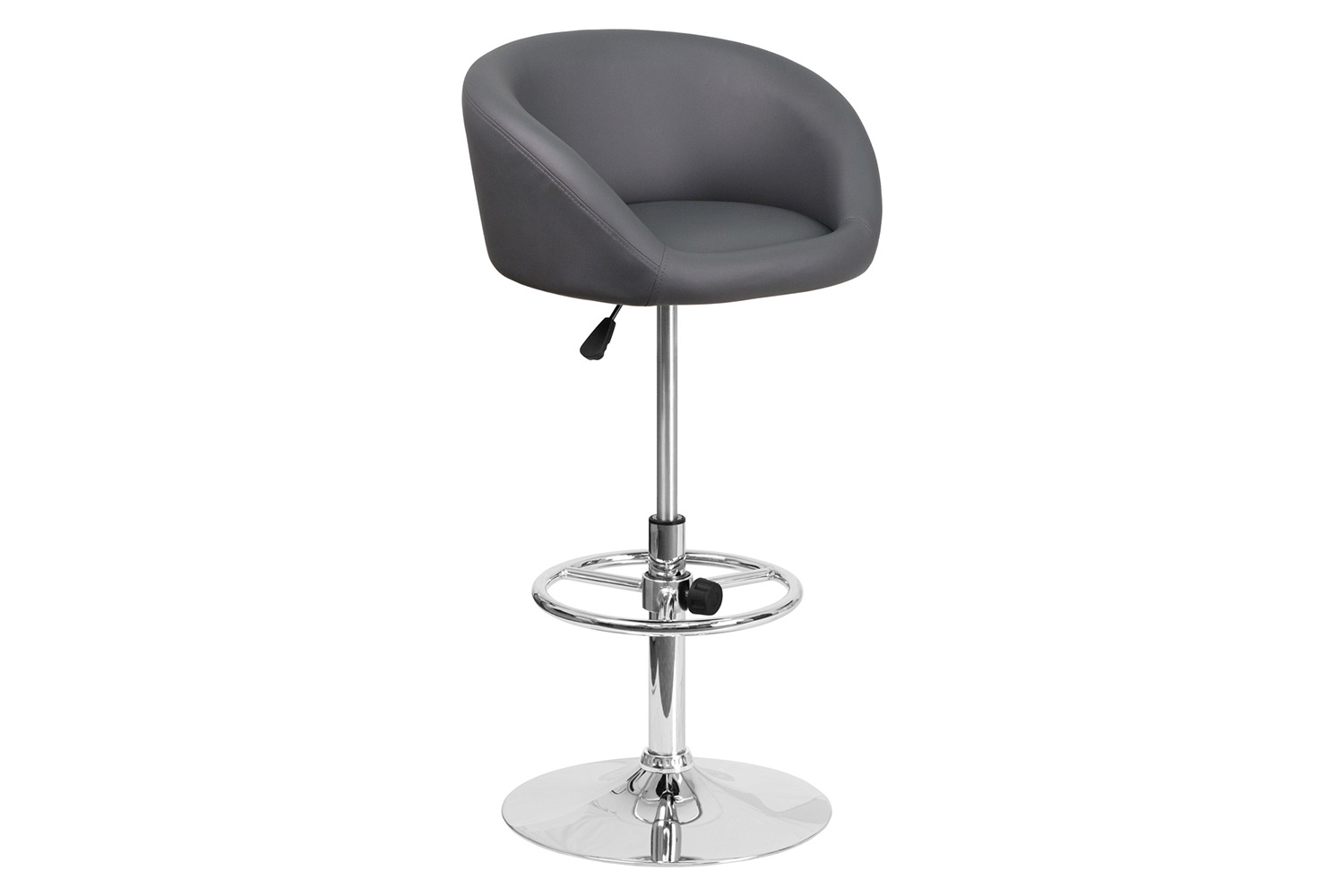 BLNK Luis Vinyl Adjustable Height Bar Stool with Barrel Back and Chrome Base - Gray