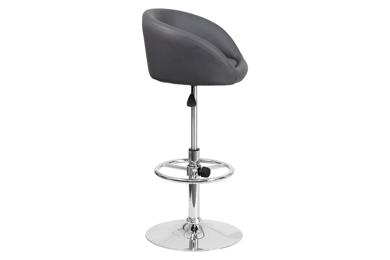 BLNK Luis Vinyl Adjustable Height Bar Stool with Barrel Back and Chrome Base - Gray