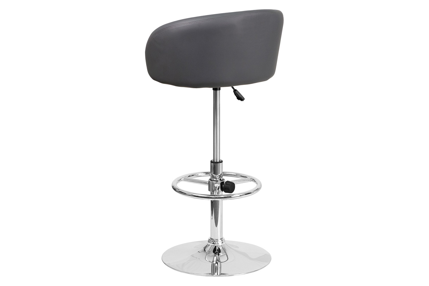 BLNK Luis Vinyl Adjustable Height Bar Stool with Barrel Back and Chrome Base - Gray