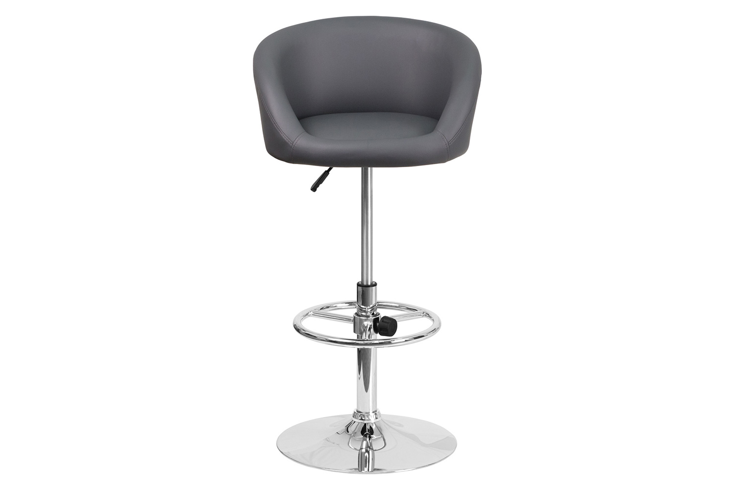 BLNK Luis Vinyl Adjustable Height Bar Stool with Barrel Back and Chrome Base - Gray