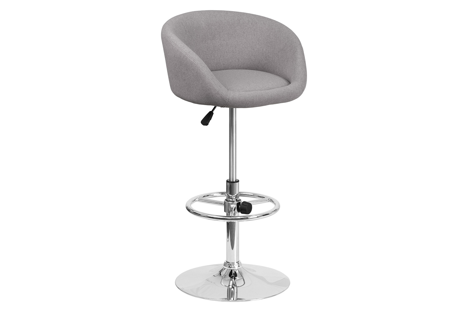 BLNK Luis Fabric Adjustable Height Bar Stool with Barrel Back and Chrome Base - Gray