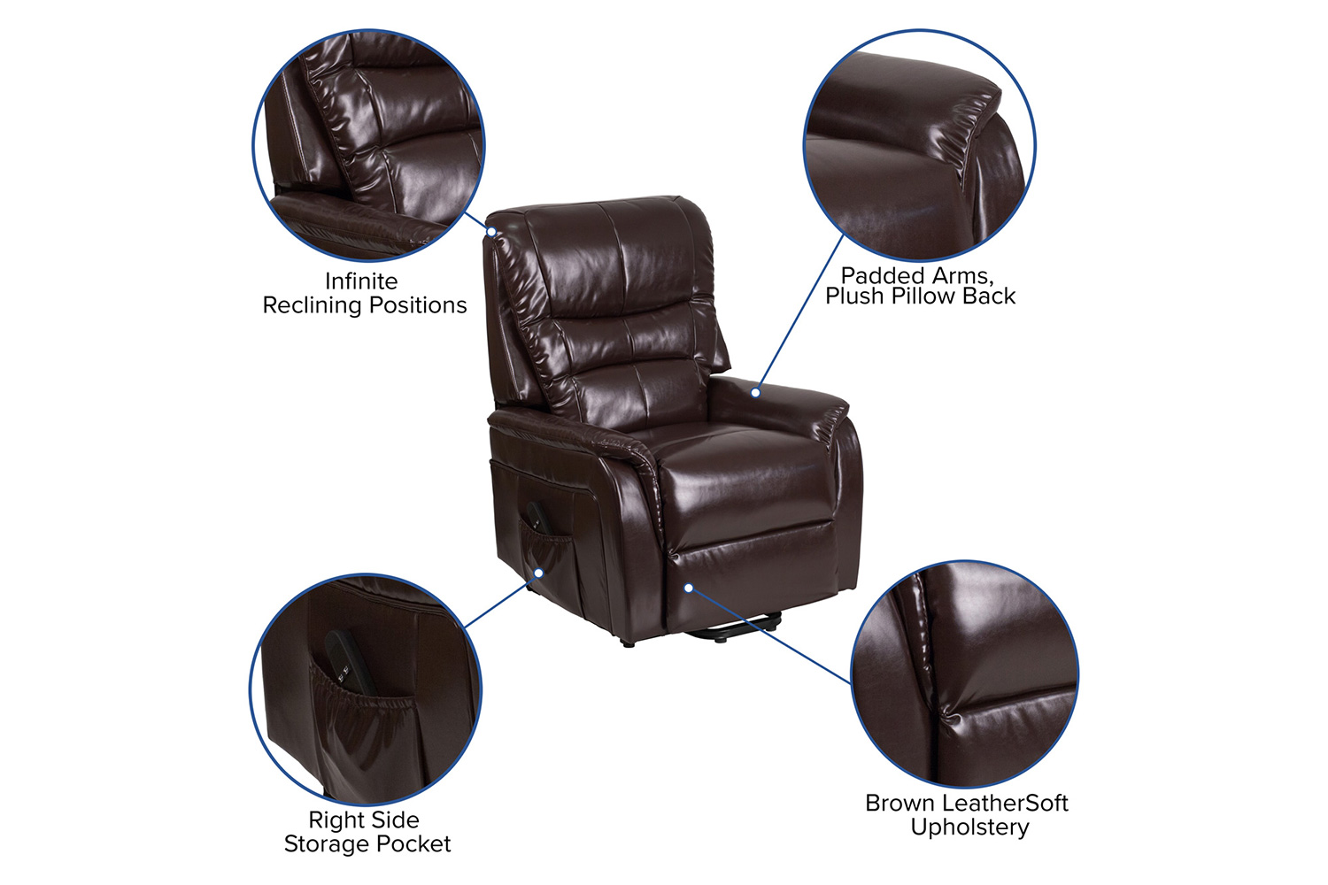 BLNK HERCULES Series LeatherSoft Remote Powered Lift Recliner for Elderly - Brown