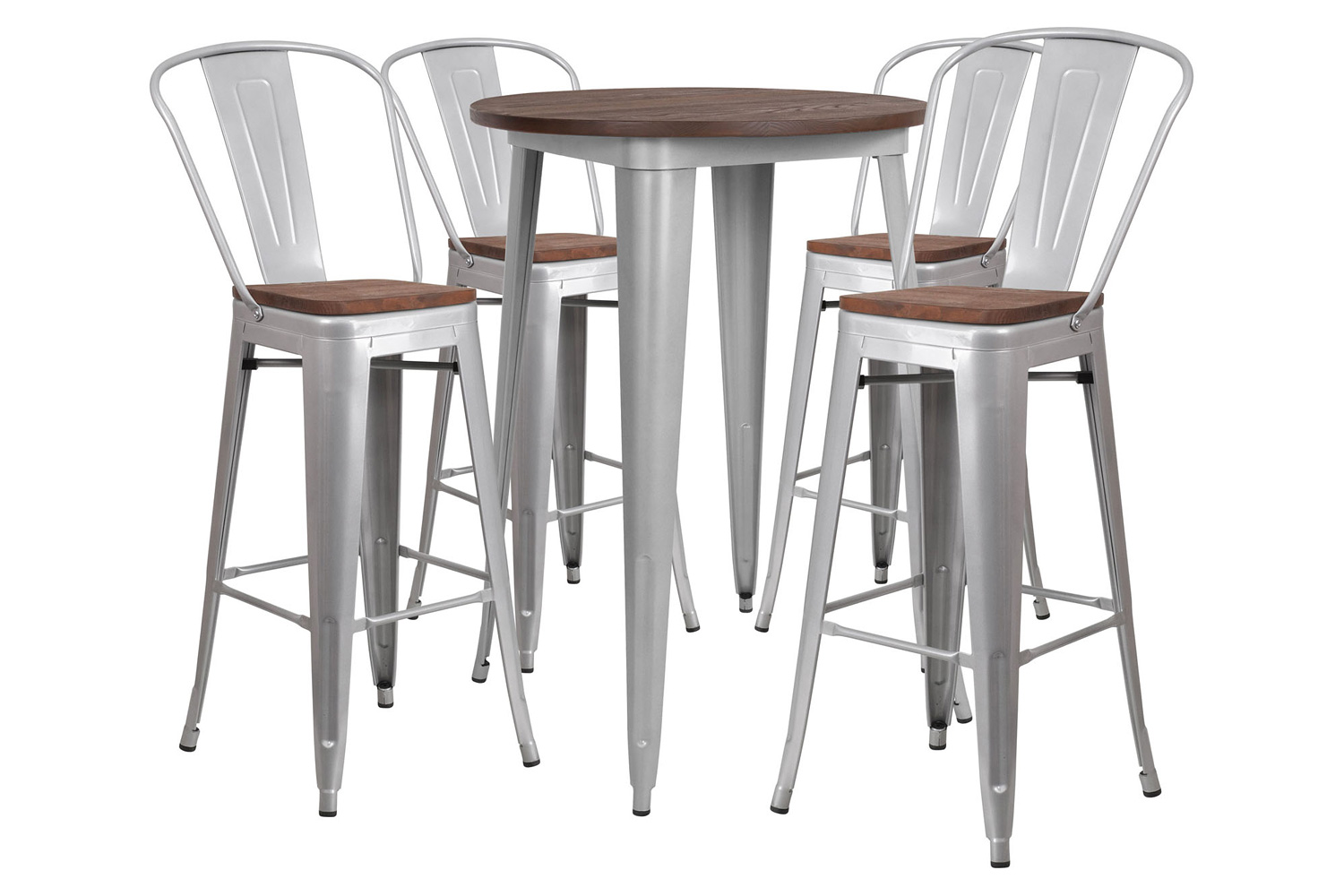 BLNK Bailey Round Metal Bar Table Set with Wood Top and 4 Stools