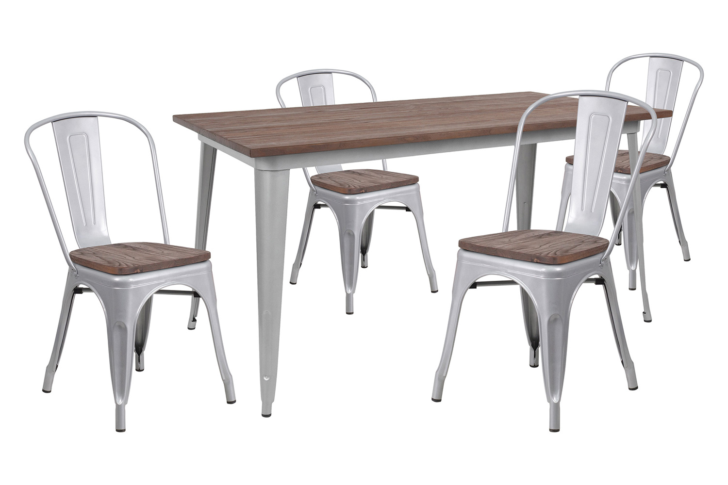 BLNK Bailey Metal Table Set with Wood Top and 4 Stack Chairs