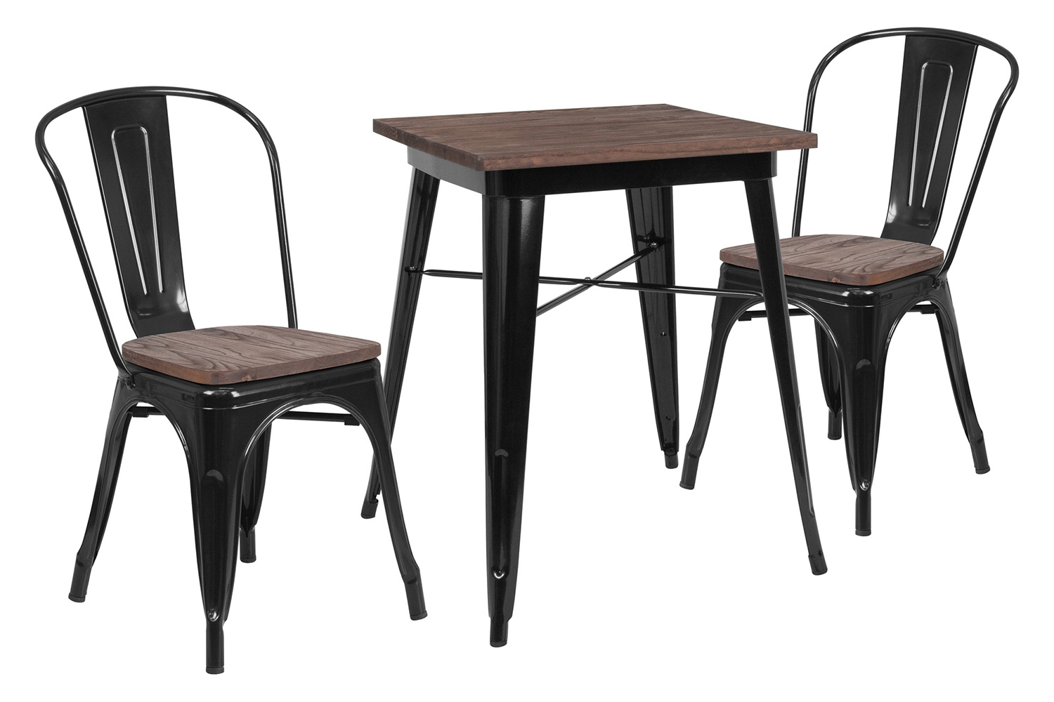 BLNK Bailey Square Metal Table Set with Wood Top and 2 Stack Chairs