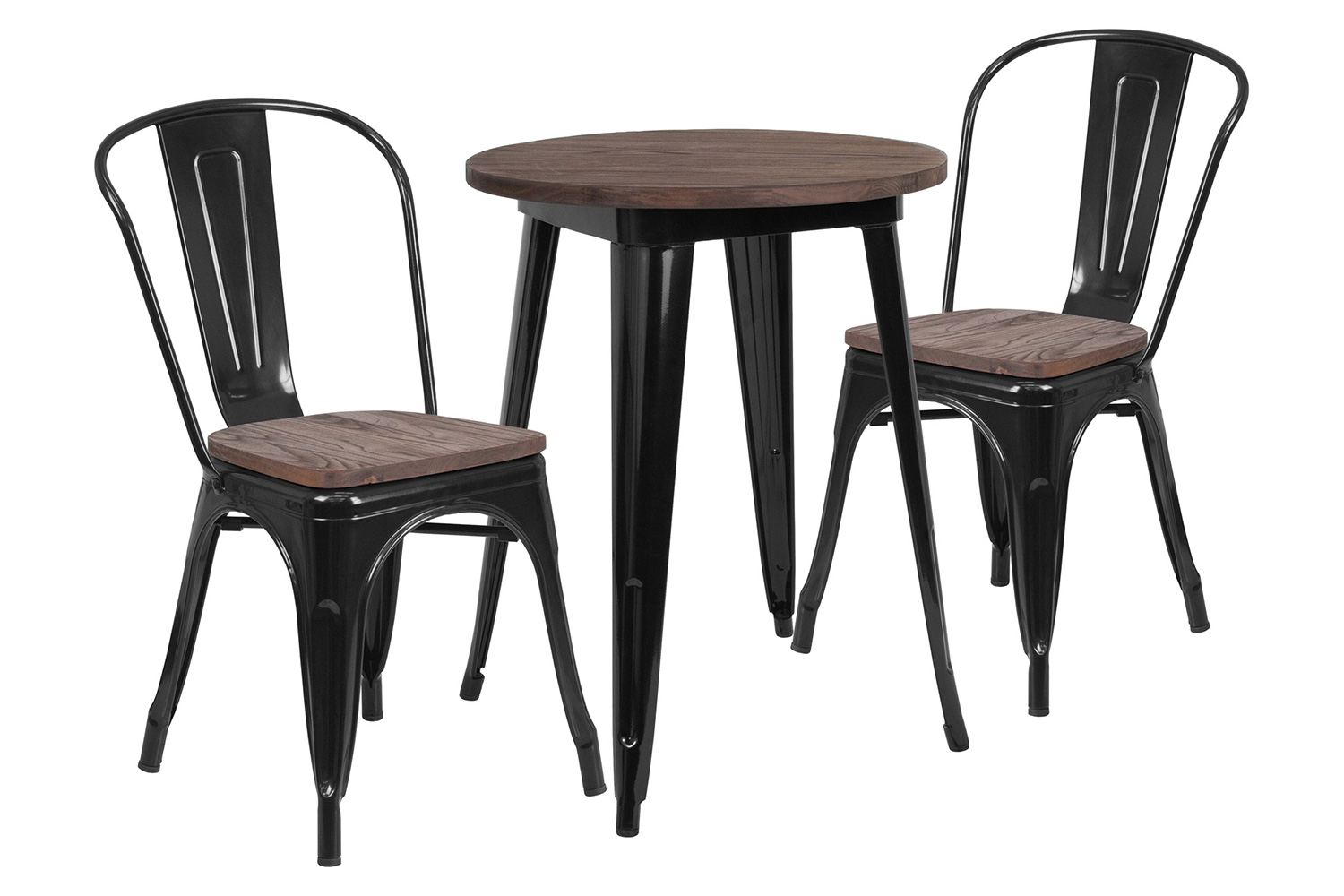 BLNK™ Bailey Round Metal Table Set with Wood Top and 2 Stack Chairs - Black