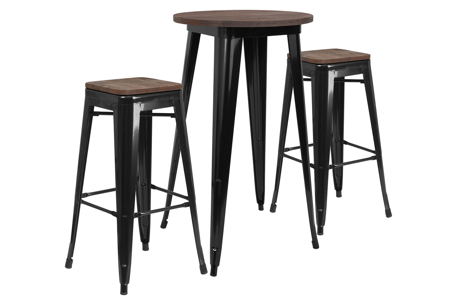 BLNK™ - Bailey Round Metal Bar Table Set with Wood Top and 2 Backless Stools