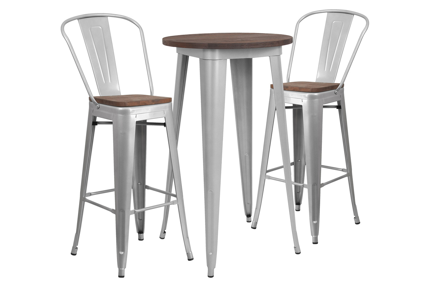 BLNK™ - Bailey Round Metal Bar Table Set with Wood Top and 2 Stools