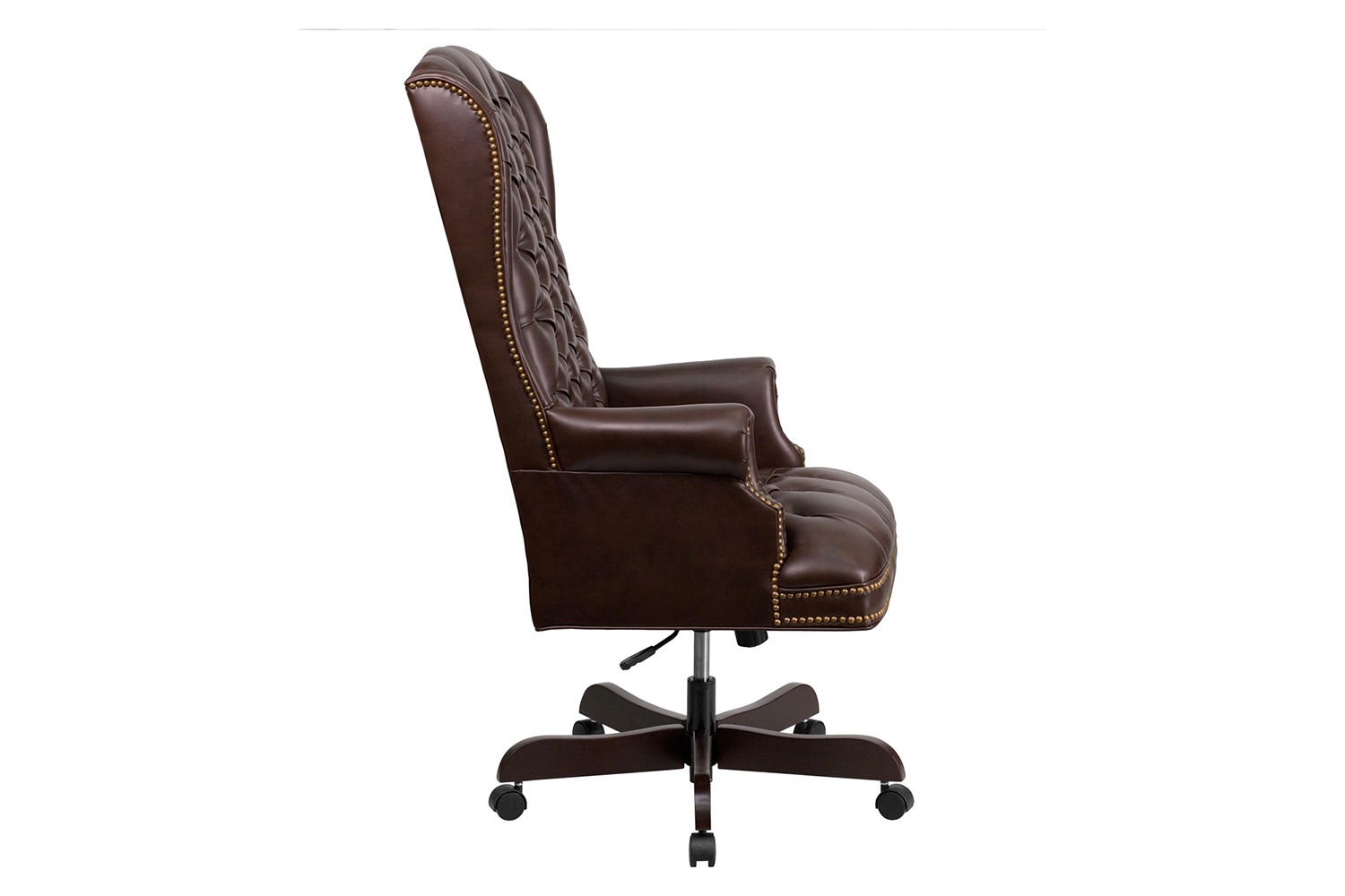 BLNK Turner LeatherSoft High-Back Traditional Fully Tufted Executive Swivel Ergonomic Office Chair with Arms - Brown